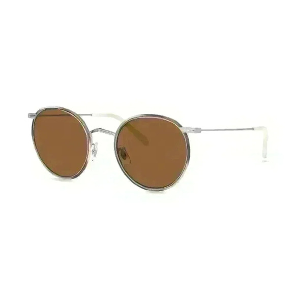 NWT Oliver Peoples “Casson” Round Titanium Sunglasses in Silver/Beige Horn - Picture 12 of 16
